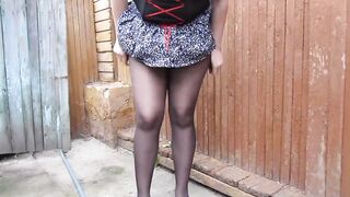 A Teenage Girl Pissed in Nylon Tights in Panties and Ballet Slippers