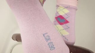 Mistress Kneads her Feet before Sockjob in Sexy Socks