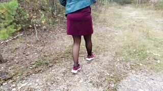 Sexy Girl in Stockings Walks in Nature Showing Legs Feet Foot Fetish