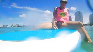 OPEN SEA Masturbation Disturbed by Fishermen Boat # Pussy FUCK on SUP by Glass Dildo Toy