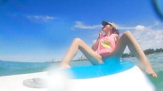 OPEN SEA Masturbation Disturbed by Fishermen Boat # Pussy FUCK on SUP by Glass Dildo Toy