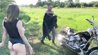 Police woman Josephine Jackson fucks with biker outdoors