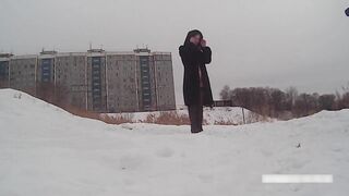 Winter Street Photoshoot in a Fur Coat on a Naked Body