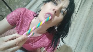 She Sucks a Lollipop and Shoves it in her Hairy Pussy GinnaGg