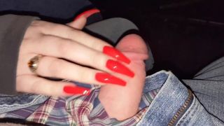 Public Teasing and Handjob with Long Red Nails