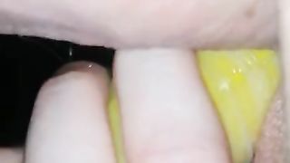 Masturbation and Fuck - Banana and Dick in her Pussy