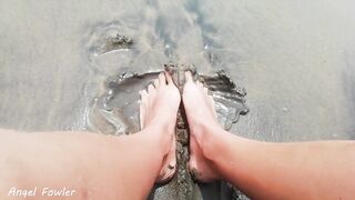 SEA VIEW MY STEP SISTER MASTURBATING ON THE BEACH WITH RED NAIL POLISH RUBBING SAND FOOT FETISH