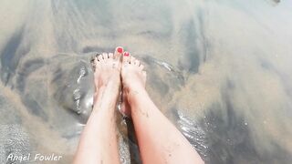 SEA VIEW MY STEP SISTER MASTURBATING ON THE BEACH WITH RED NAIL POLISH RUBBING SAND FOOT FETISH