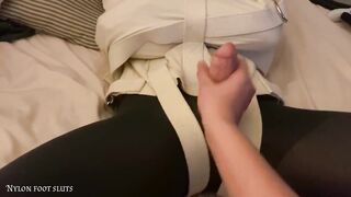 Nylon Sissy Tucked into Bed in Straitjacket