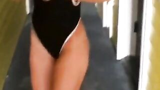 Sexy Girl In Black Swimsuit Walking Around With Big Ass