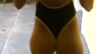 Sexy Girl In Black Swimsuit Walking Around With Big Ass