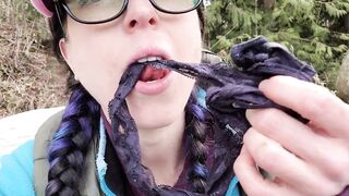 Nasty Hiker Shows off her Messy Panties