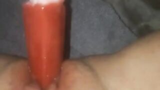 Slut Fucks Pussy with Popsicle