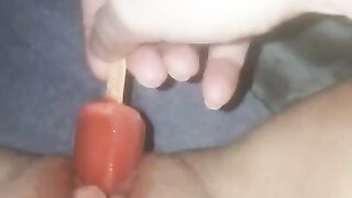 Slut Fucks Pussy with Popsicle