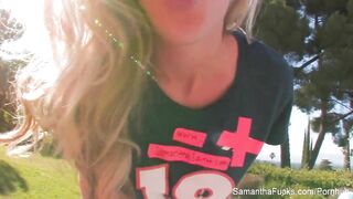 Behind the scenes with busty blonde Samantha Saint