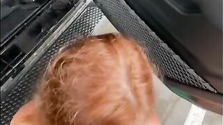 A Hot Redhead Sucks my Dick at a Public Car Wash on a Rainy Day with People around