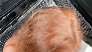 A Hot Redhead Sucks my Dick at a Public Car Wash on a Rainy Day with People around