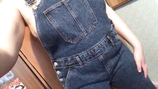 Wetting Denim Overalls and Rubbing Pussy