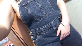 Wetting Denim Overalls and Rubbing Pussy