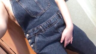 Wetting Denim Overalls and Rubbing Pussy