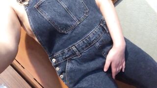 Wetting Denim Overalls and Rubbing Pussy