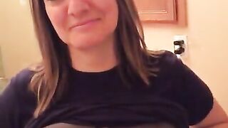 Shy Wife Showing her Perfect Tits in Bathroom