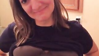 Shy Wife Showing her Perfect Tits in Bathroom