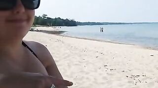 Flashing tits to old men at public beach