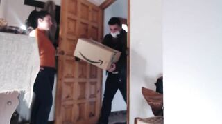 Delivery man receives an intense blowjob by a stranger