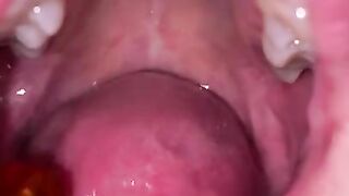 Open mouth gummy swallowing. Underwear