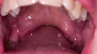 Open mouth gummy swallowing. Underwear