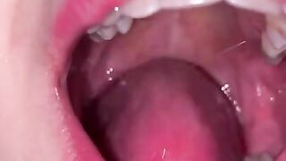 Open mouth gummy swallowing. Underwear