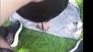 Mistress pussy licking on the public park