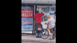 horny bitch begging to fuck on the bus stop