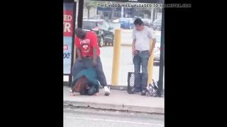 horny bitch begging to fuck on the bus stop