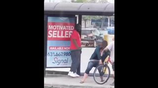 horny bitch begging to fuck on the bus stop