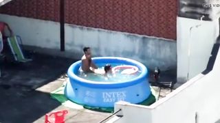 Neighbor caught fucking in the pool