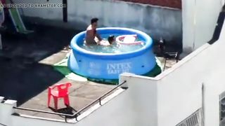 Neighbor caught fucking in the pool