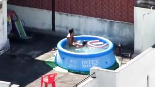 Neighbor caught fucking in the pool