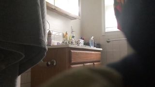 Best friend of wife changing in our bathroom