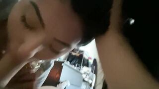 Petite Latina sucking her boyfriends huge cock