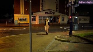 Exhibitionist wife walking nude around a town in England