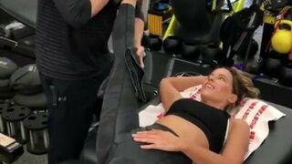 Kate Beckinsale working on her flexibility at the gym