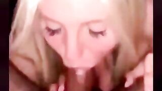 POV cell phone vid of a busty blonde sucking cock