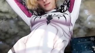 SpiderGwen BoiBlue11xx bulge huge cock print spider Gwen big dick Tiktok guys boys exposed leaks