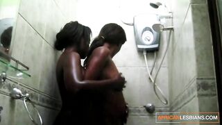 Romantic african couple lesbian shower makeout