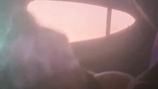 Ebony sucks dick in the car