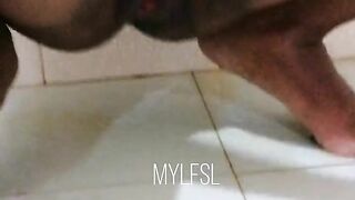 Can't Hold Pee While Masturbation in bathroom