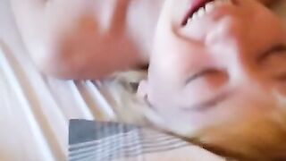 Petite blonde slut loves cum on her