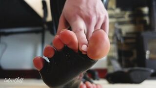 Latex Goddess wants you to worship her unusual rubber toesocks